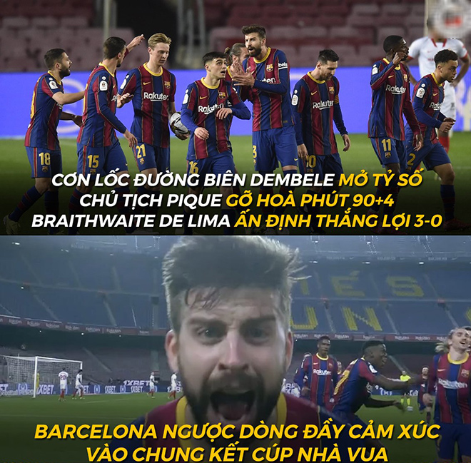 Barca có màn ngược dòng cảm xúc để tiến vào chung kết Cúp Nhà Vua.