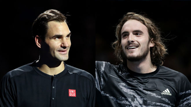 Tsitsipas (phải) muốn Federer (trái) thi đấu nhiều hơn để sớm lấy lại phong độ