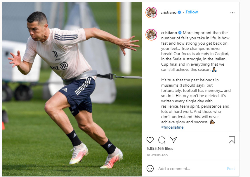Ronaldo viết trên trang Instagram cá nhân