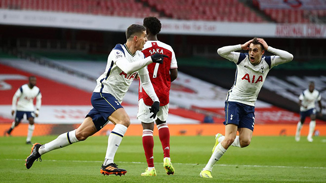 Reguilon không tin vào mắt mình khi Lamela thực hiện pha ghi bàn vào lưới Arsenal