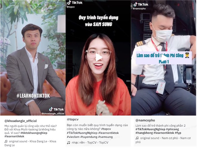 Một số clip&nbsp;#TikTokHuongNghiep nổi bật trên TikTok.
