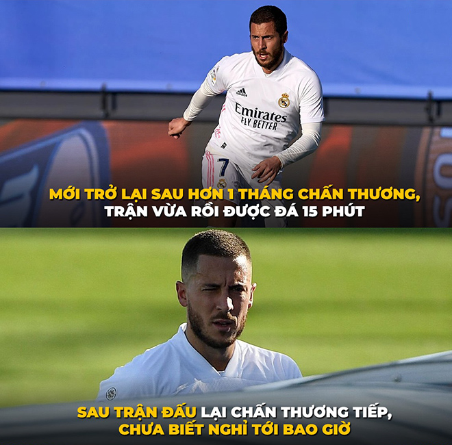 Hazard từ ngày sang Real thời gian nằm viện nhiều hơn thời gian ra sân.