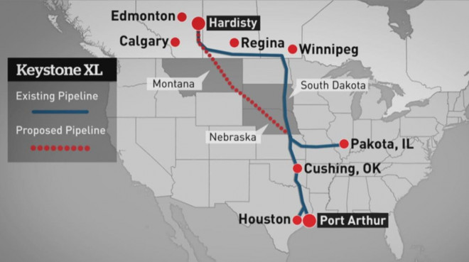 Keystone XL dự kiến vận chuyển dầu từ tỉnh Alberta - Canada đến các nhà máy lọc dầu dọc theo bờ Vịnh Texas. Ảnh: CBC