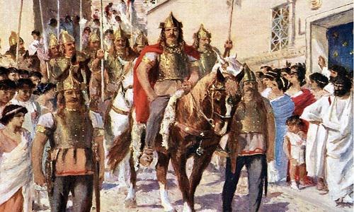 Vua Alaric cưỡi ngựa diễu hành qua thành phố Athens khi chinh phạt thành phố này năm 395.