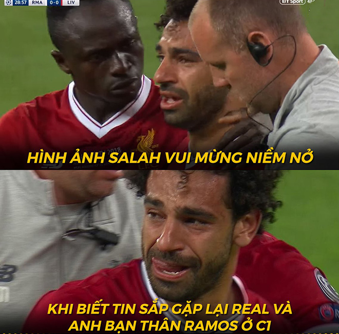 HÌnh ảnh "vui mừng" của Salah khi chuẩn bị đối mặt với "bạn thân" Ramos.