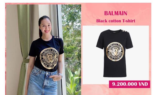 Chiếc áo thun mà Hồng Diễm diện trong hình đến từ thương hiệu thời trang xa xỉ Balmain. Món đồ này trị giá gần chục triệu đồng.&nbsp;
