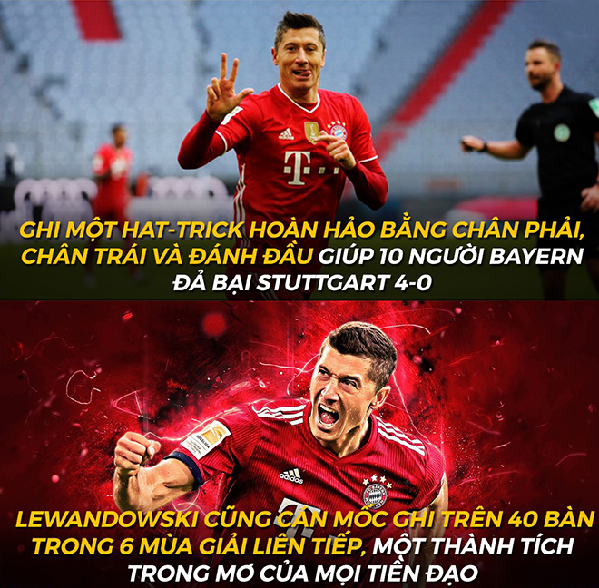 Lewandowski tỏa sáng rực rỡ giúp Bayern Munich chiến thắng trong thế thiếu người.