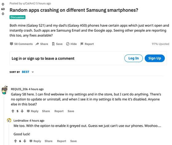 Nhiều người dùng điện thoại Samsung than phiền về tình trạng ứng dụng bị lỗi. Ảnh: TIỂU MINH