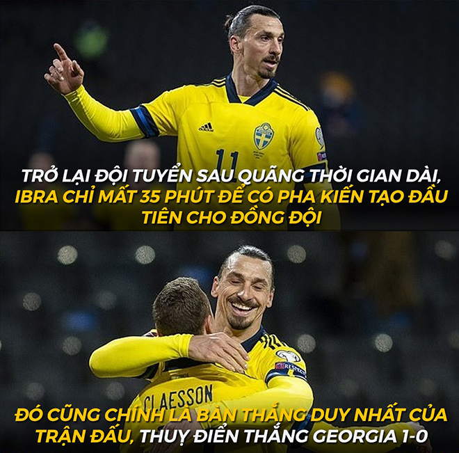 Ibrahimovic kiến tạo bàn thắng duy nhất trong ngày trở lại khoác áo đội tuyển quốc gia.