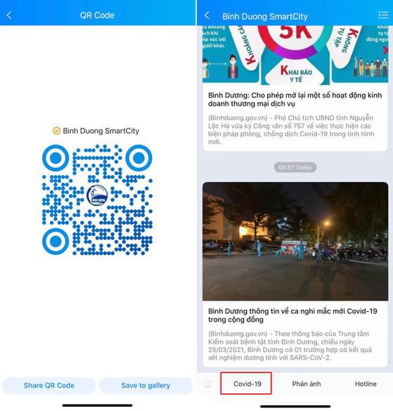 Tính năng “COVID-19” của trang Zalo “Bình Dương SmartCity”