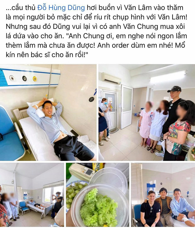 Nhạc sĩ Nguyễn Văn Chung chia sẻ hình ảnh cùng thủ thành Đặng Văn Lâm tới thăm Hùng Dũng