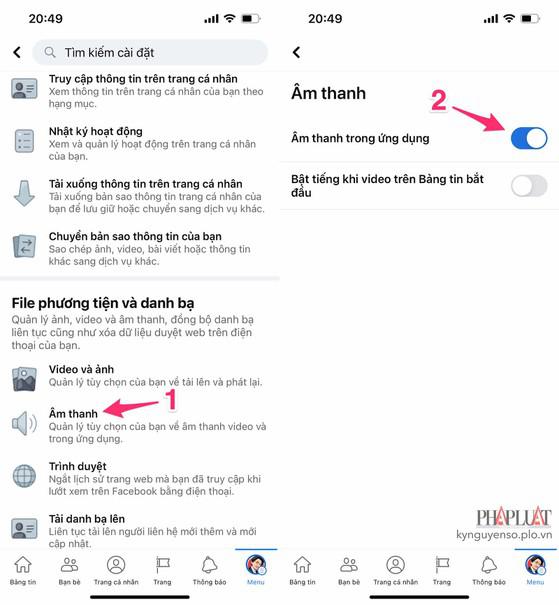 Cách tắt các âm thanh phiền phức trên Facebook. Ảnh: MINH HOÀNG