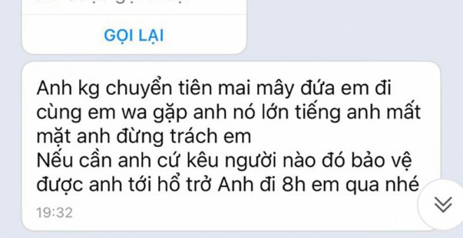 Trước đó, ông H đã nhận được tin nhắn đe dọa từ người tên là Th. Ảnh chụp màn hình điện thoại