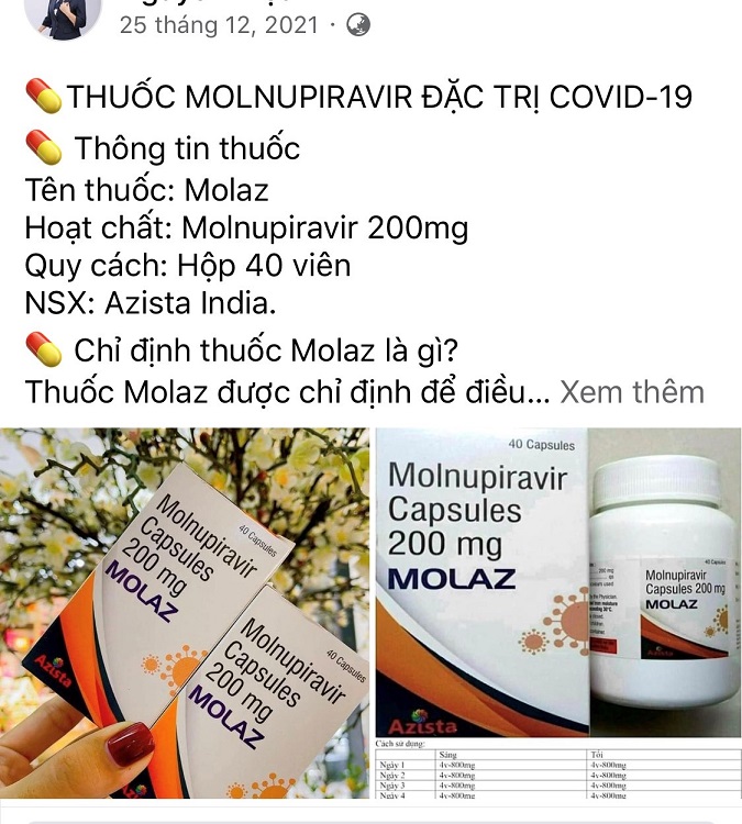 Thuốc điều trị COVID-19 không rõ nguồn gốc, gắn mác hàng xách tay rao bán vài triệu đồng/hộp tràn lan mạng xã hội. (Ảnh chụp màn hình)