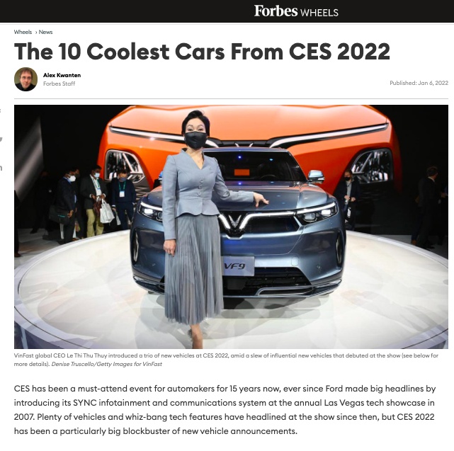 VinFast lọt top 10 mẫu ô tô “tuyệt vời nhất” tại CES 2022 - 1
