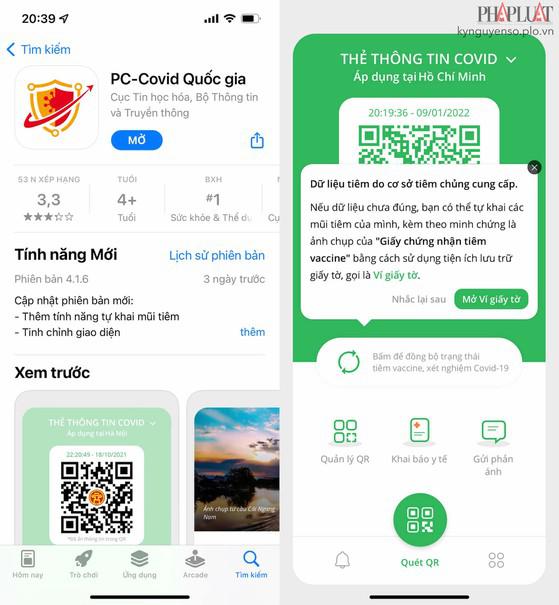 Cập nhật ứng dụng PC-COVID trên iPhone lên phiên bản mới nhất. Ảnh: MINH HOÀNG