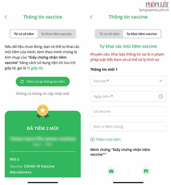 Người dùng có thể chủ động thêm thông tin mũi tiêm và giấy chứng nhận tương ứng. Ảnh: MINH HOÀNG
