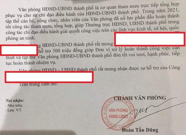 TP Thuận An: Làm rõ văn bản xin doanh nghiệp nửa tỉ đồng đón Tết &#39;vui tươi&#39; - hình ảnh 1