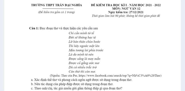 Bài thơ của Hồng Phước (bút danh Per) xuất hiện trong phần Đọc hiểu của đề thi. (Ảnh: Trang cá nhân của nhân vật)