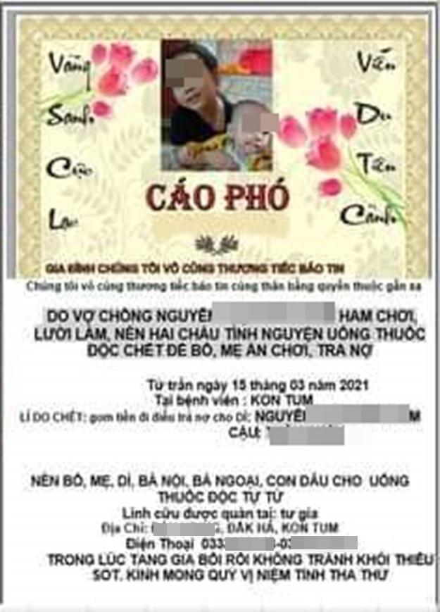 Không liên quan gì, hai con ông N.V.D bị các đối tượng dán cáo phó để khủng bố, bôi nhọ