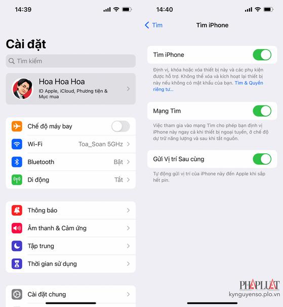 Bật tính năng Find My trên iPhone. Ảnh: MINH HOÀNG &nbsp;