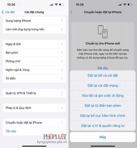 Đặt lại tất cả cài đặt trên iPhone. Ảnh: MINH HOÀNG