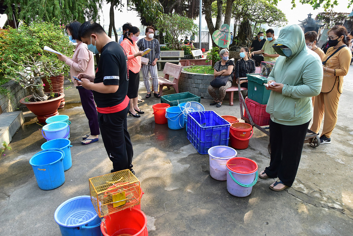 Sáng 25/1 (23 tháng Chạp), hàng trăm lượt người dân TP.HCM đến bờ sông Sài Gòn phóng sinh cá và chim. Tại chùa Diệu Pháp, quận Bình Thạnh, nhiều người mang theo các loại cá đến làm lễ từ sớm.