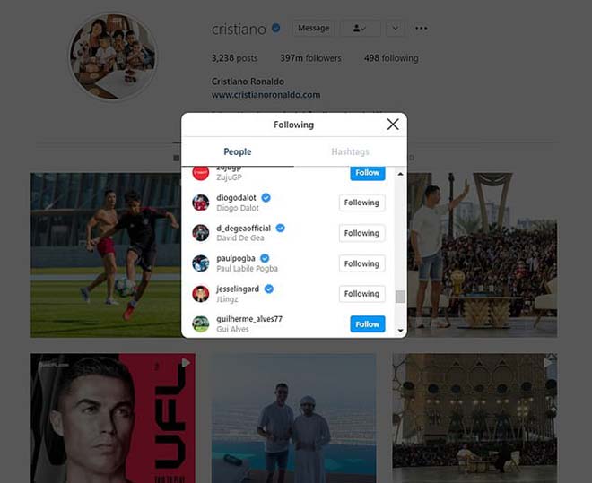 Ronaldo loại Greenwood ra khỏi danh sách theo dõi của mình trên Instagram