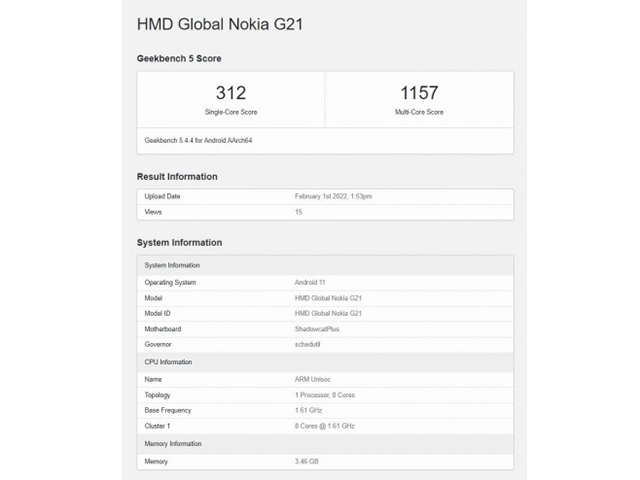 Điểm số hiệu năng của&nbsp;Nokia G21.