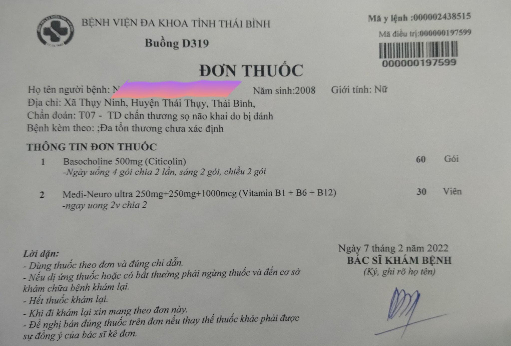 P.A. nhập viện do bị chấn thương sọ não.