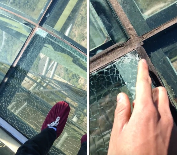 Những vết nứt xuất hiện trên cầu kính cao nhất Việt Nam là hiệu ứng. Ảnh cắt từ clip.