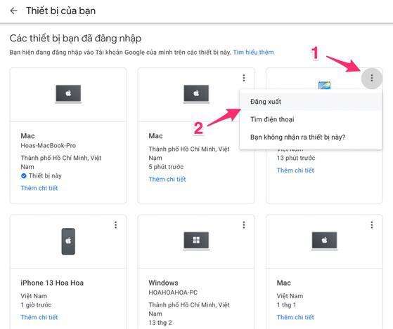 Đăng xuất tài khoản Google khỏi các thiết bị lạ. Ảnh: MINH HOÀNG