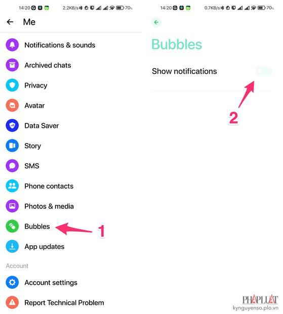 Tắt tính năng bong bóng chat trên Messenger. Ảnh: MINH HOÀNG