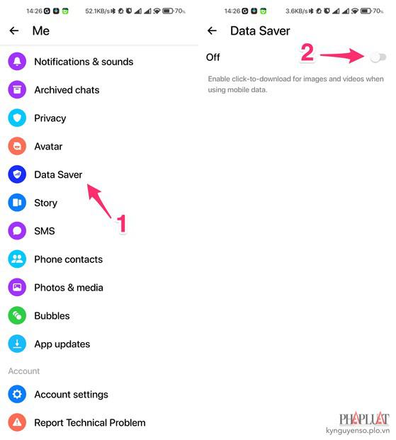 Tắt chế độ tiết kiệm dữ liệu trên Messenger. Ảnh: MINH HOÀNG