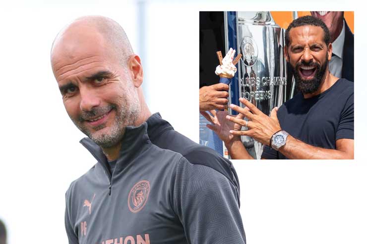 Huyền thoại MU Rio Ferdinand (ảnh nhỏ) cho rằng HLV Pep Guardiola và Man City đang "giơ ngón giữa" xúc phạm phần còn lại của giải Ngoại hạng Anh