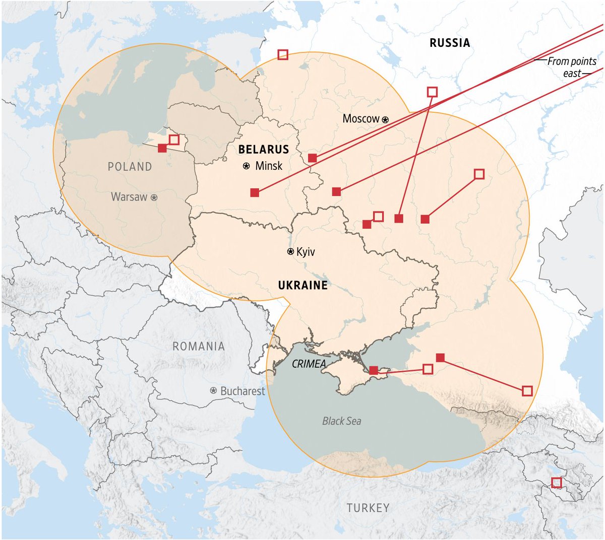 Tầm bắn tên lửa Iskander của Nga bao phủ 95% lãnh thổ Ukraine.