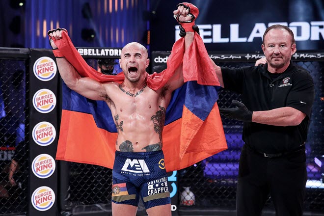 Georgi Karakhanyan là tượng đài sống tại Bellator MMA với tinh thần không bao giờ bỏ cuộc dù đã cao tuổi (Nguồn ảnh: Bellator)