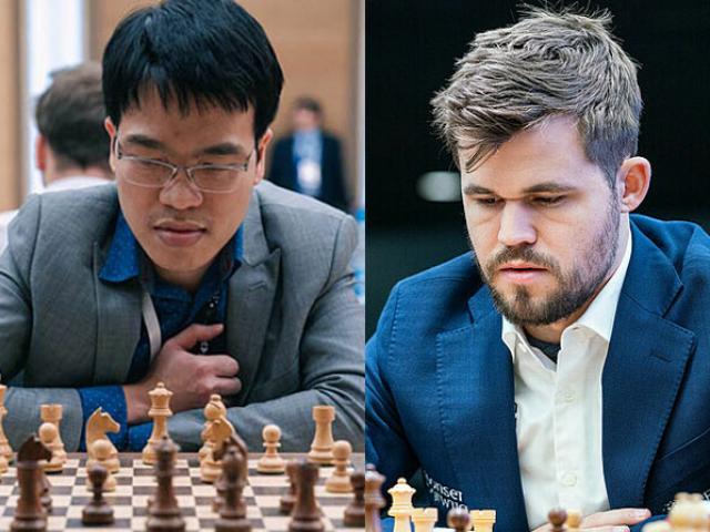 Quang Liêm (trái) lần thứ 10 đụng độ Carlsen (phải) và lần thứ 9 nhận thất bại