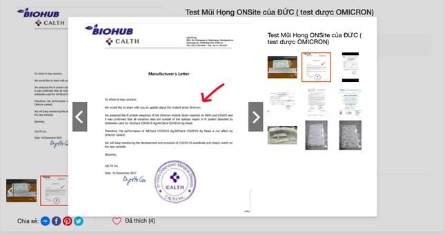 Kit test nhanh quảng cáo xét nghiệm được Omicron