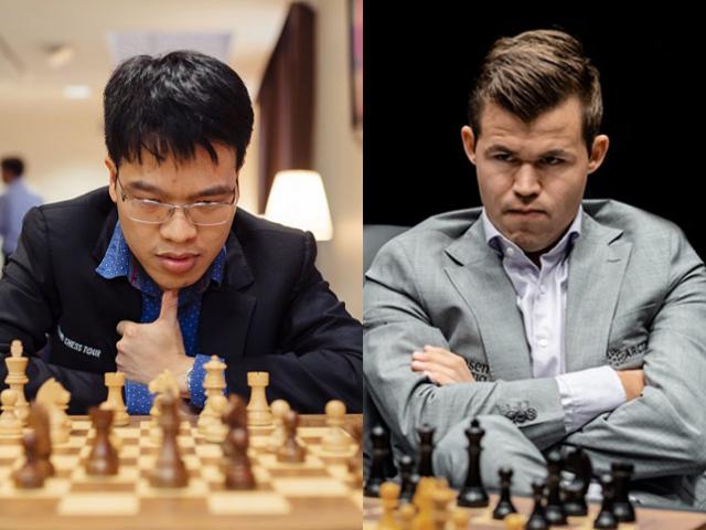 Quang Liêm (trái) lần thứ 11 được đụng độ với Carlsen (phải)