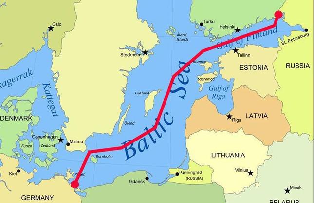 Tuyến đường ống Nord Stream 2 từ Nga xuyên biển Baltic đến Đức mà không đi qua Ukraine như tuyến đường ống cũ Nord Stream. Đồ họa: Kyiv Post.