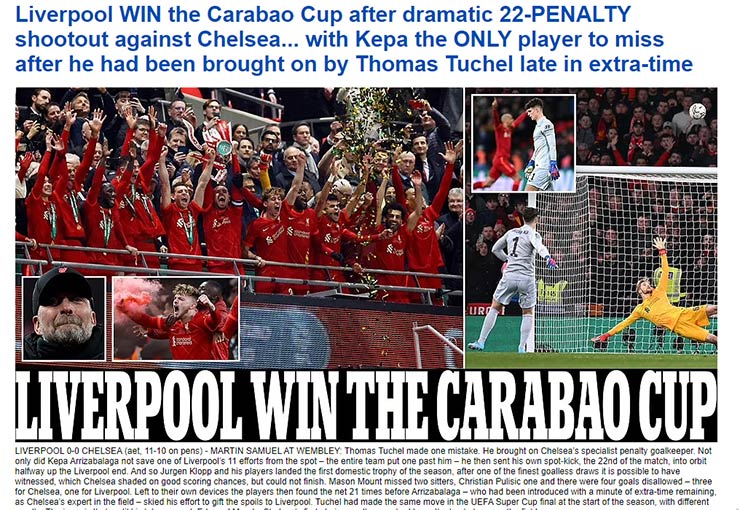 Trang nhất tờ Daily Mail ca tụng sự kịch tính nghẹt thở của trận chung kết