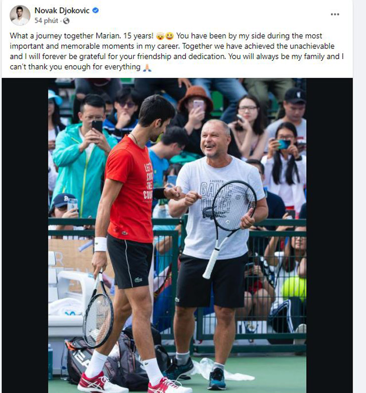 Nole nói lời từ biệt và tri ân HLV lâu năm Marian Vajda trên trang Facebook cá nhân