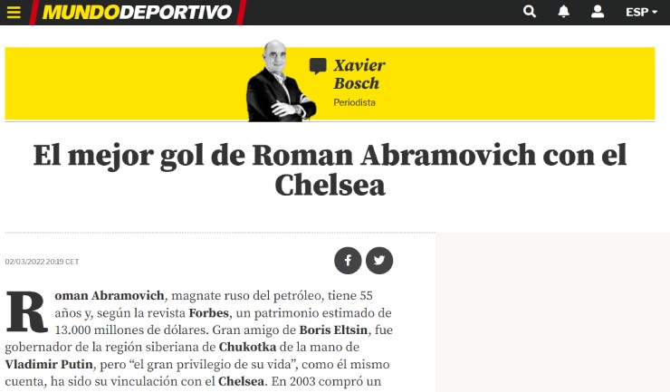 "Bàn thắng đẹp nhất của Abramovich ở Chelsea", Mundo Deportivo nói về quyết định sử dụng số tiền bán CLB để thành lập quỹ ủng hộ nạn nhân chiến tranh của Abramovich