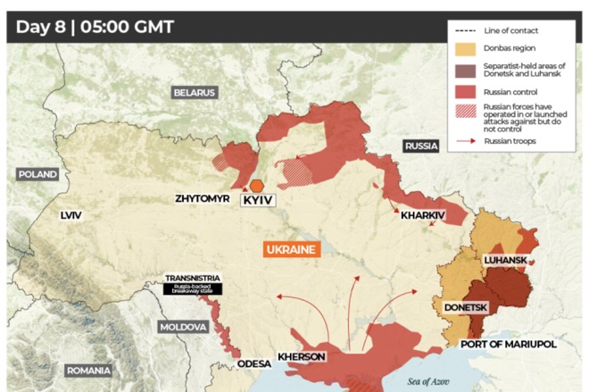 Quan đội Nga đang tiến sâu vào lãnh thổ Ukraine từ phía nam.