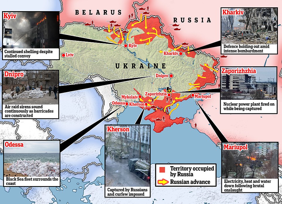 Tình hình chiến sự ở Ukraine sau 9 ngày giao tranh. Odessa, Mykolaiv và Mariupol đang là mục tiêu tiếp theo của Nga.