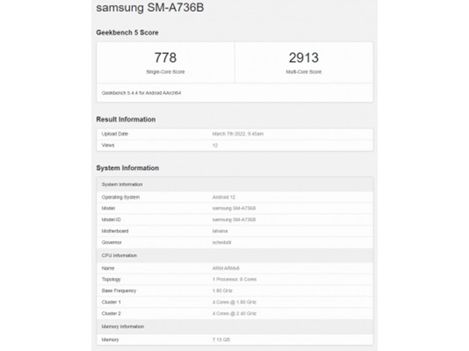 Galaxy A73 bị phát hiện trên trang kiểm tra hiệu năng Geekbench.