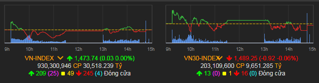 VN-Index tăng nhẹ 0,03 điểm lên 1.473,74 điểm.