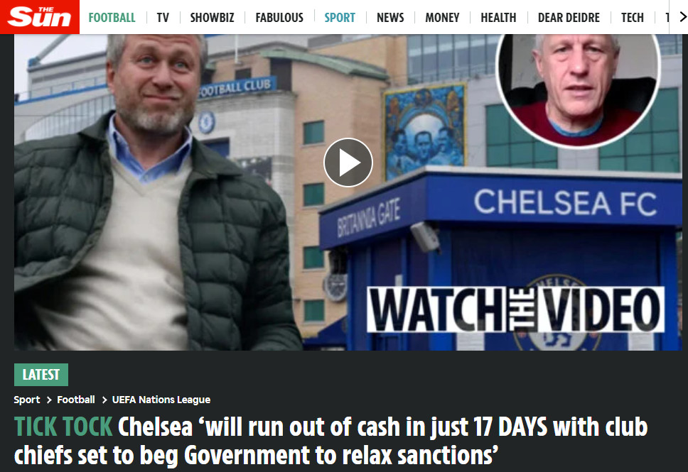 DailyMail và The Sun nói về tình hình tài chính đáng lo ngại của Chelsea