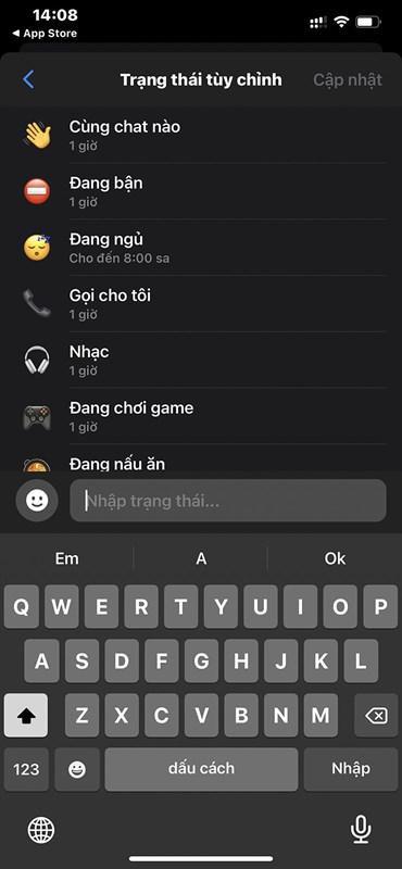 Bạn có thể cập nhật trạng thái Messenger theo gợi ý.